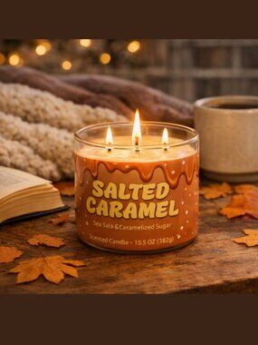 Salted Caramel Scented Candle • Cozy Fall • 15.5 oz